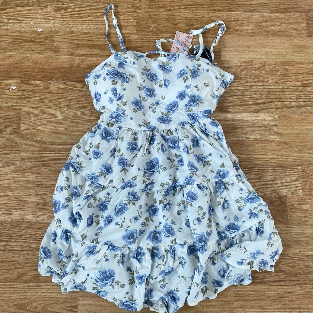 Streetwear Society Blue Ruffled Sundress Casual Sleeveless Spaghetti Strap